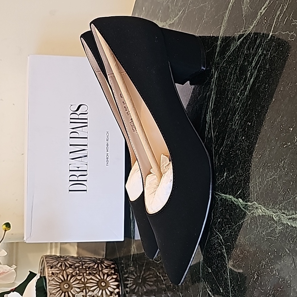 Dream Pairs Closed Toe Block Heel Pumps Black Nubuck PU NIB - Picture 4 of 9